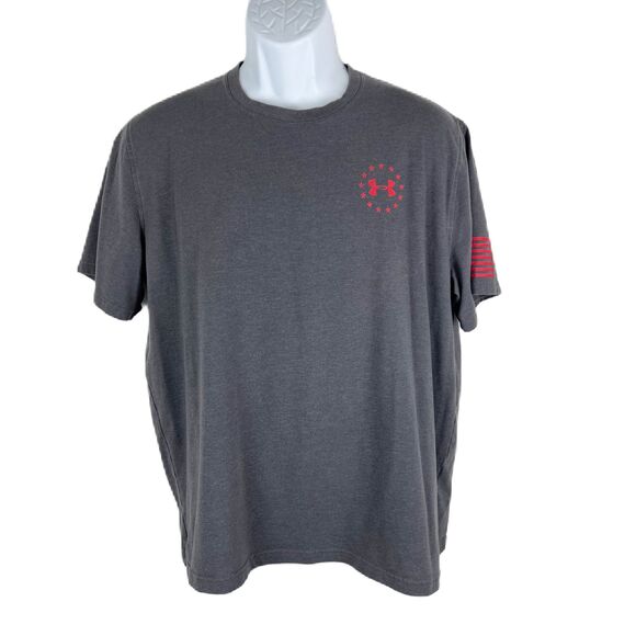 Under Armour Shirt Men Large Grey Graphic Loose Heat Gear Freedom Military Tee - Picture 1 of 12